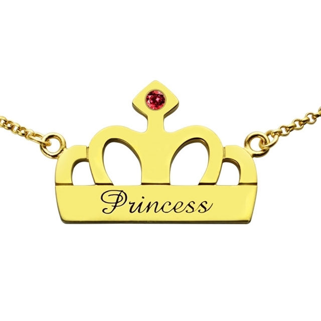 Picture of Crown Charm Necklace with Name & Birthstone in 925 Sterling Silver