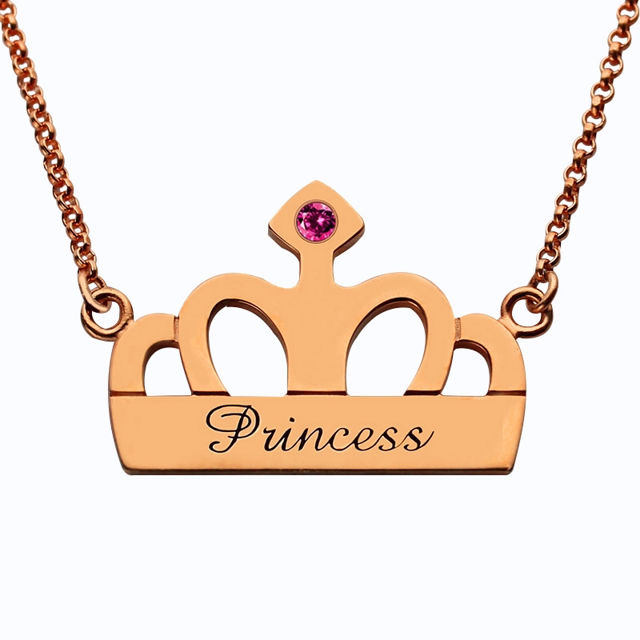 Picture of Crown Charm Necklace with Name & Birthstone in 925 Sterling Silver