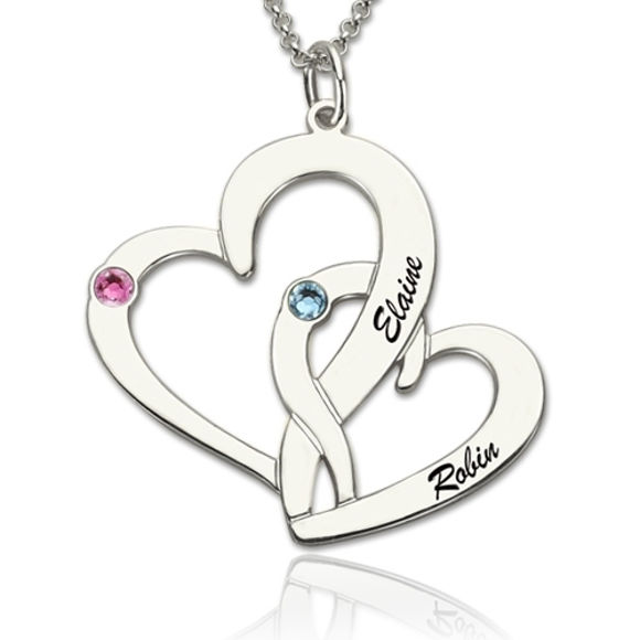 Picture of Engraved Two Heart Necklace in 925 Sterling Silver