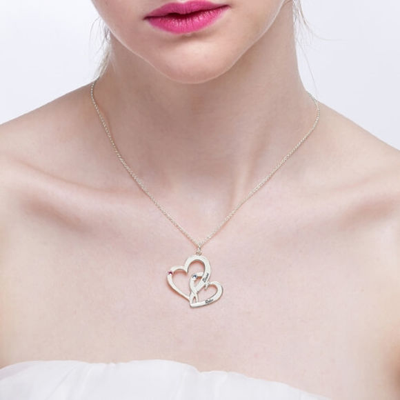 Bild von Gravierte Halskette mit zwei Herzen aus 925er Sterlingsilber