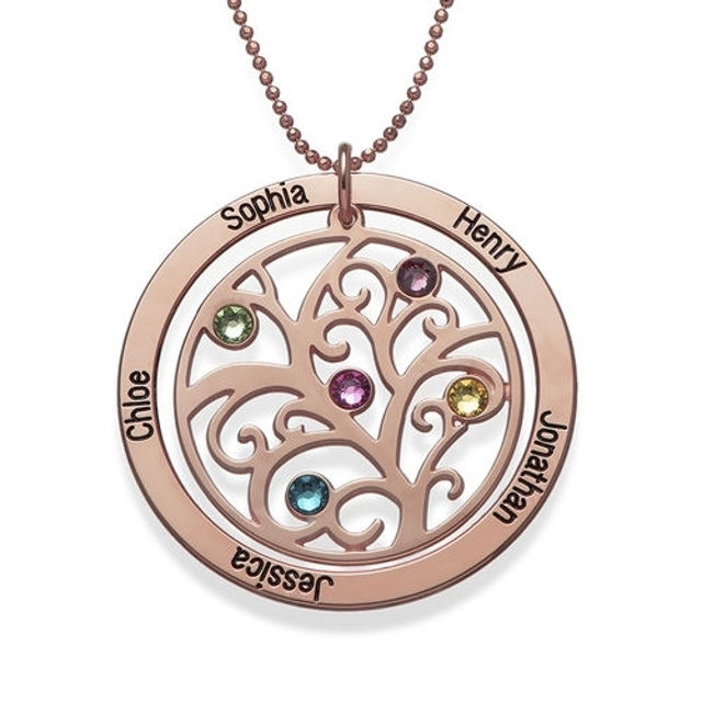 Picture of Personalized Circle Family Tree Birthstone 7 Names Necklace