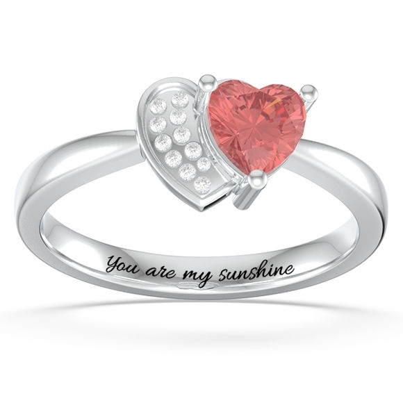 Imagen de Anillo personalizado de promesa de corazón en corazón con piedra de nacimiento en plata