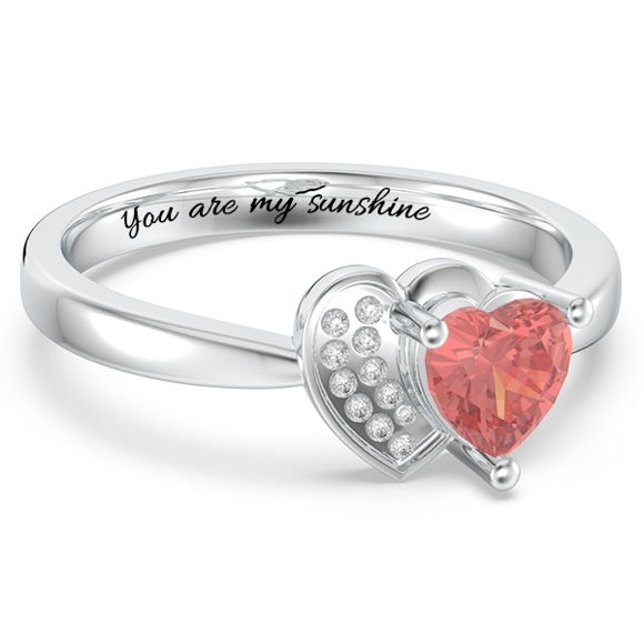 Imagen de Anillo personalizado de promesa de corazón en corazón con piedra de nacimiento en plata