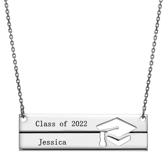 Imagen de Collar de barra de graduación de plata esterlina grabada
