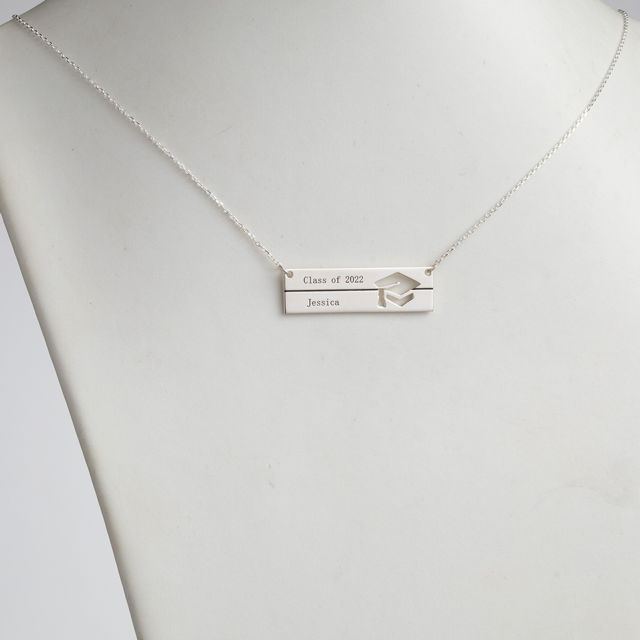 Picture of Sterling Silver Engraved Graduation Bar Necklace