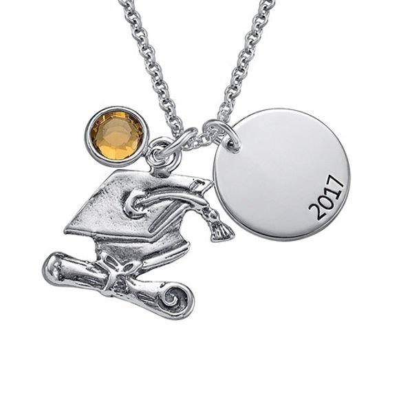 Kay Graduation Cap Vertical Year Necklace 14K White Gold 18
