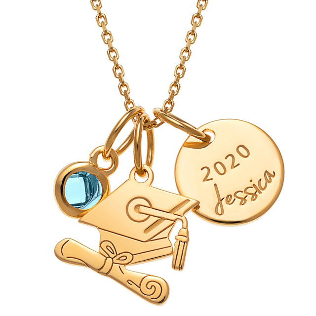 Picture of Sterling Silver Graduation Cluster Charm Necklace With Birthstone