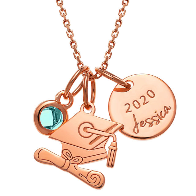 Picture of Sterling Silver Graduation Cluster Charm Necklace With Birthstone