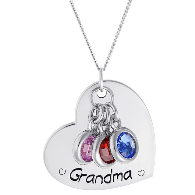 Picture of Sterling Silver Engraved Heart With Birthstones Pendant