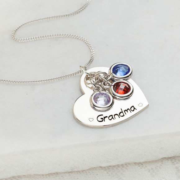 Picture of Sterling Silver Engraved Heart With Birthstones Pendant