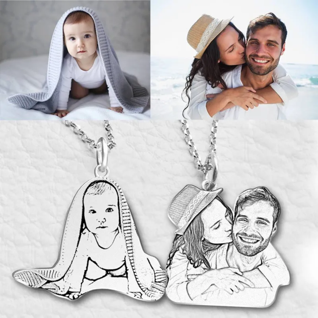 Picture of Women's Photo Engraved Tag Necklace Silver