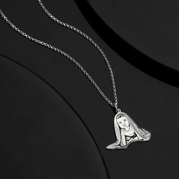 Picture of Women's Photo Engraved Tag Necklace Silver