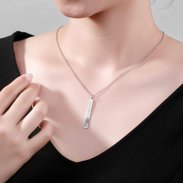 Picture of Fingerprint Engraved Vertical Bar Necklace in 925 Sterling Silver