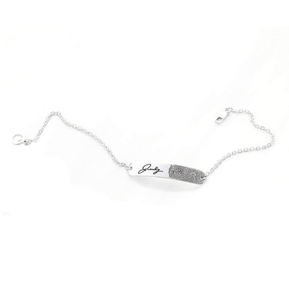 Image de Bracelet commémoratif de barres d'écriture et d'empreintes digitales en argent sterling 925