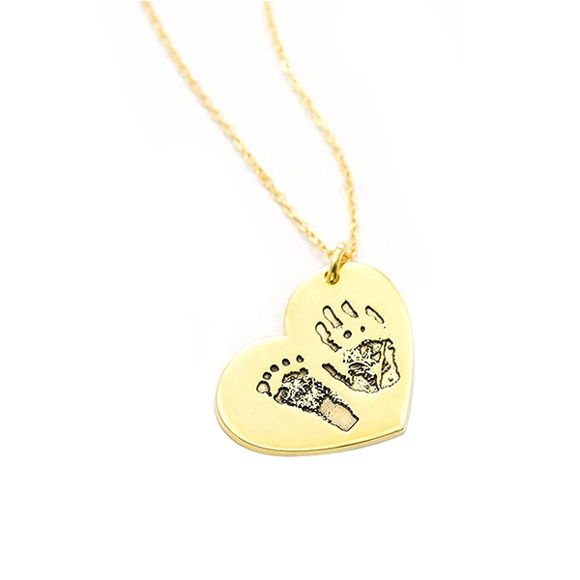 Picture of Engraved Fingerprint Handwriting Heart Pendant Necklace in Sterling Silver