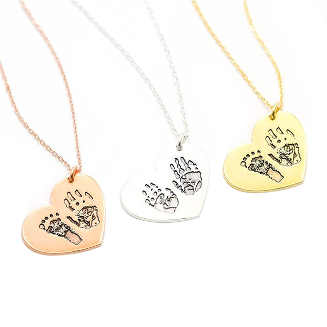 Picture of Engraved Fingerprint Handwriting Heart Pendant Necklace in Sterling Silver