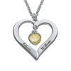 Picture of Engraved Heart Necklace with Hanging Heart Birthstone