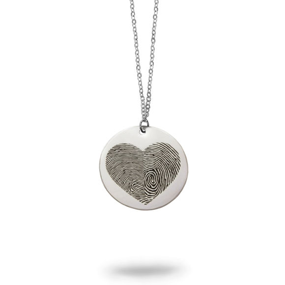 Image de Collier en argent avec coeur d'empreintes digitales - Bijoux personnalisés d'empreintes digitales