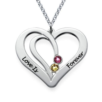 Picture of Engraved Couples Birthstone Necklace in Sterling Silver