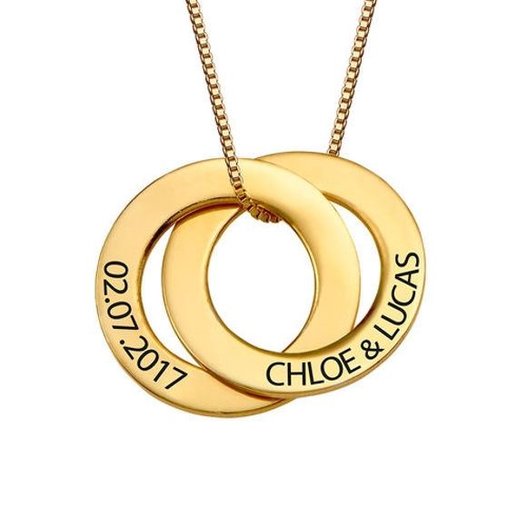 Imagen de Collar con nombre de anillo ruso doble personalizado en plata de ley