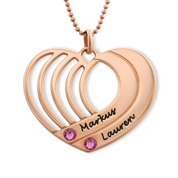 Picture of Engraved  Heart Pendant Necklace with Two Names in 925 sterling silver