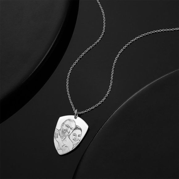 Imagen de Collar de foto de etiqueta de corazón grabado plata