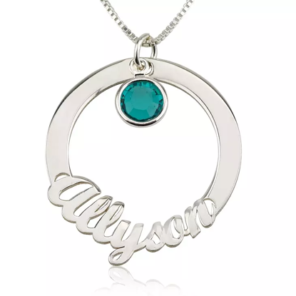 Picture of Circle Name Necklace with Color Birthstone