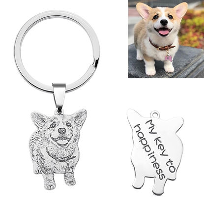 Picture of Engraved Sterling Silver Pet Photo Keychain