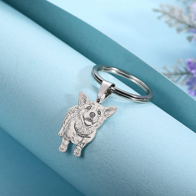 Picture of Engraved Sterling Silver Pet Photo Keychain