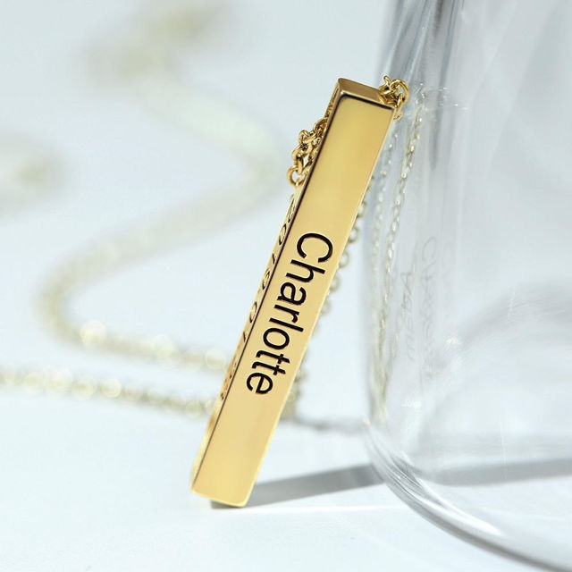 Picture of 3D Engraving Vertical Bar Necklace Silver