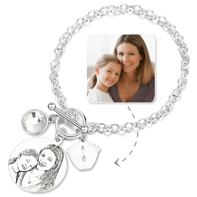 Picture of Women's Photo Engraved Tag Bracelet With Engraving Silver