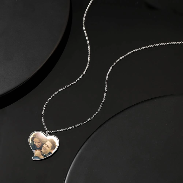 Picture of Engraved Heart Tag Photo Necklace Stainless Steel