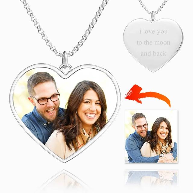 Picture of Engraved Heart Tag Photo Necklace Stainless Steel For Her