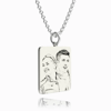 Image de Collier avec étiquette gravée en photo carrée personnalisée avec gravure en argent - Personnalisez avec n'importe quelle photo | Collier Photo Personnalisé en Argent Sterling 925 Cadeaux d'Amour