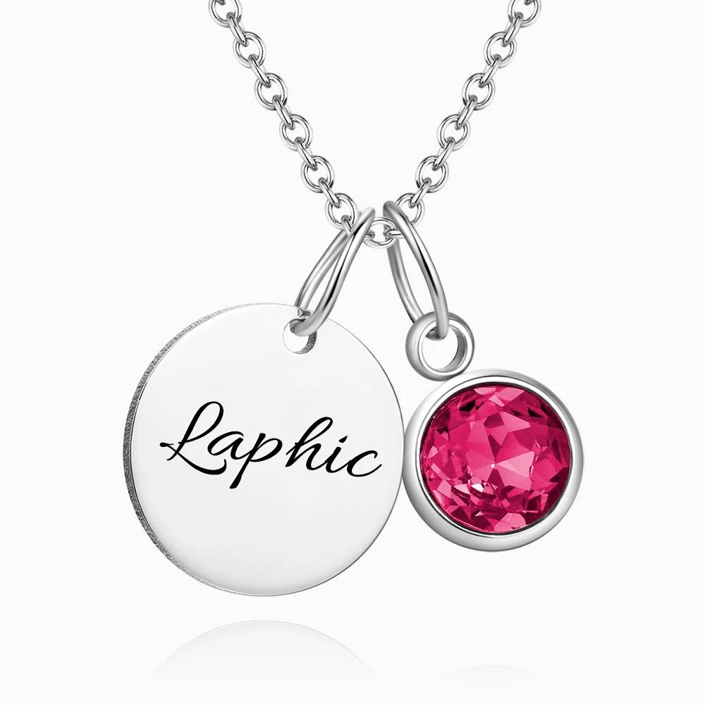 Personalized Birthstone Coin Tag Initial Necklace With Engraving Silver SKU:NN-NNXLZ015