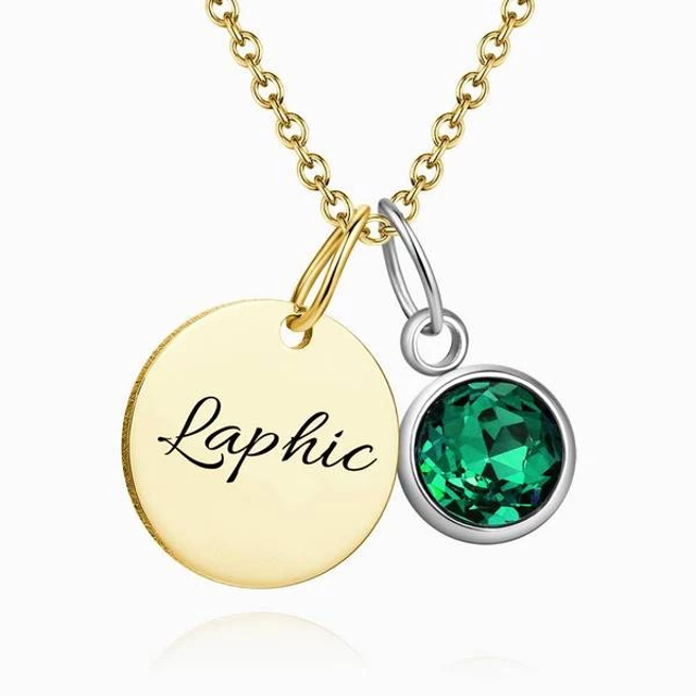Picture of Personalized Birthstone Coin Tag Initial Necklace With Engraving Silver SKU:NN-NNXLZ015