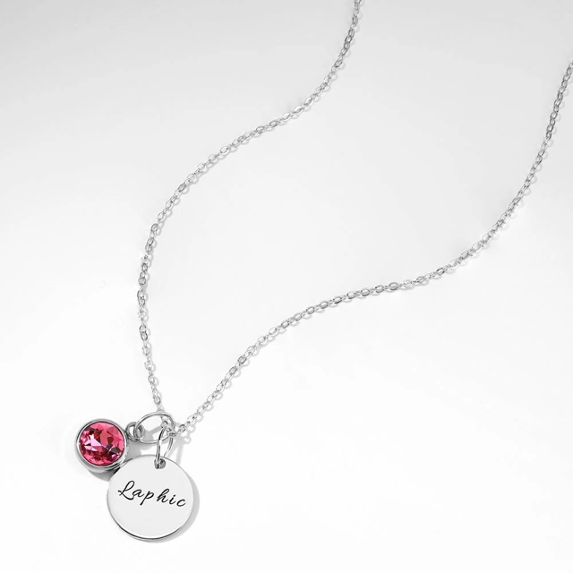 Picture of Personalized Birthstone Coin Tag Initial Necklace With Engraving Silver SKU:NN-NNXLZ015