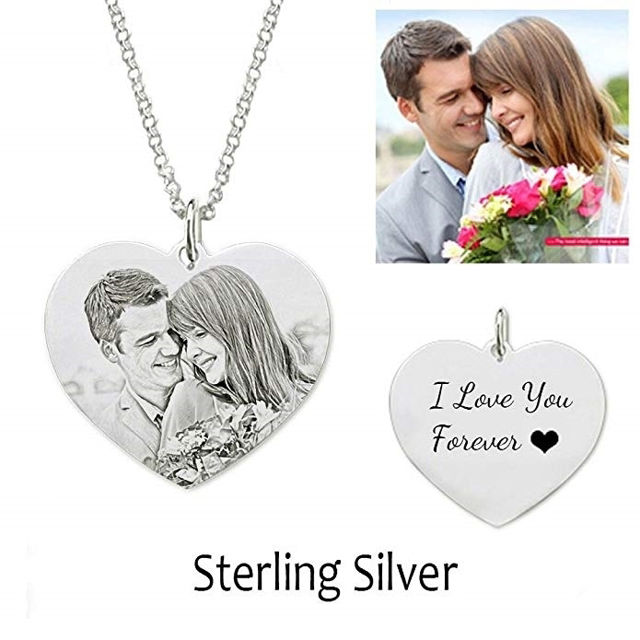 Picture of Engraved Heart Photo Pendant Necklace In 925 Sterling Silver