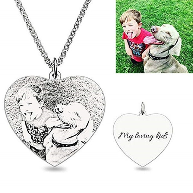 Picture of Engraved Heart Photo Pendant Necklace In 925 Sterling Silver