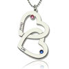Imagen de Collar con nombre en forma de corazones entrelazados personalizados de plata esterlina con piedras natales