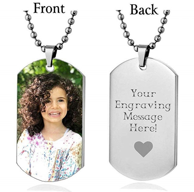 Picture of Personalized Custom Photo High Polished Color Engraved Dog Tag Necklace