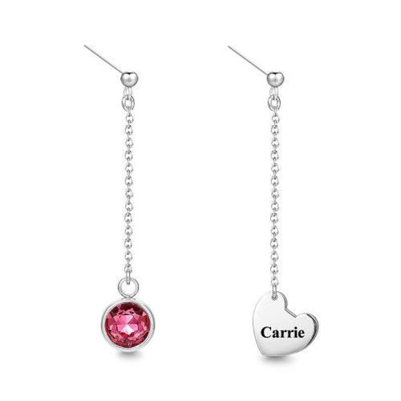 Picture of 925 Sterling Silver Engraved Drop Earrings With Custom Birthstone