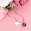 Picture of 925 Sterling Silver Engraved Drop Earrings With Custom Birthstone