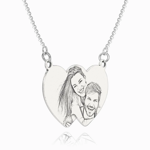 Picture of Personalized Heart To Hearts Photo Engraved Tag Necklace Silver In 925 Sterling Silver