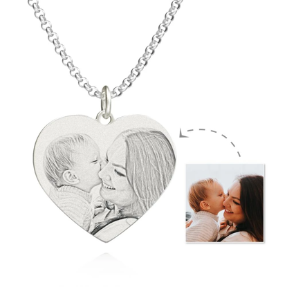 Afbeeldingen van Personalized Women's Heart Photo Engraved Tag Necklace in 925 Sterling Silver - Customize With Any Photo | Custom Photo Necklace in 925 Sterling Silver