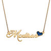 Picture of Script Name Plaque Necklace With Blue Enamel Heart in 925 Sterling Silver