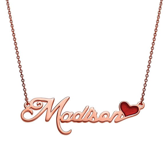 Picture of Script Name Plaque Necklace With Red Enamel Heart on Sale