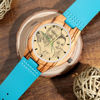 Bild von Graviertes Holzstreifen-Foto-Uhr-blaues Lederarmband - Zebra-Holz
