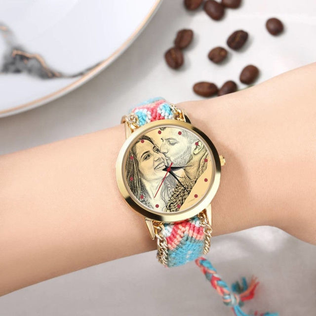Picture of Women's Gold Photo Engraved Watch Braided Color Rope Strap