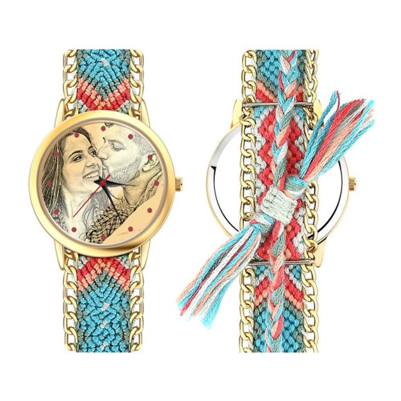 Imagen de Correa de cuerda trenzada de color trenzado con reloj dorado personalizado para mujer